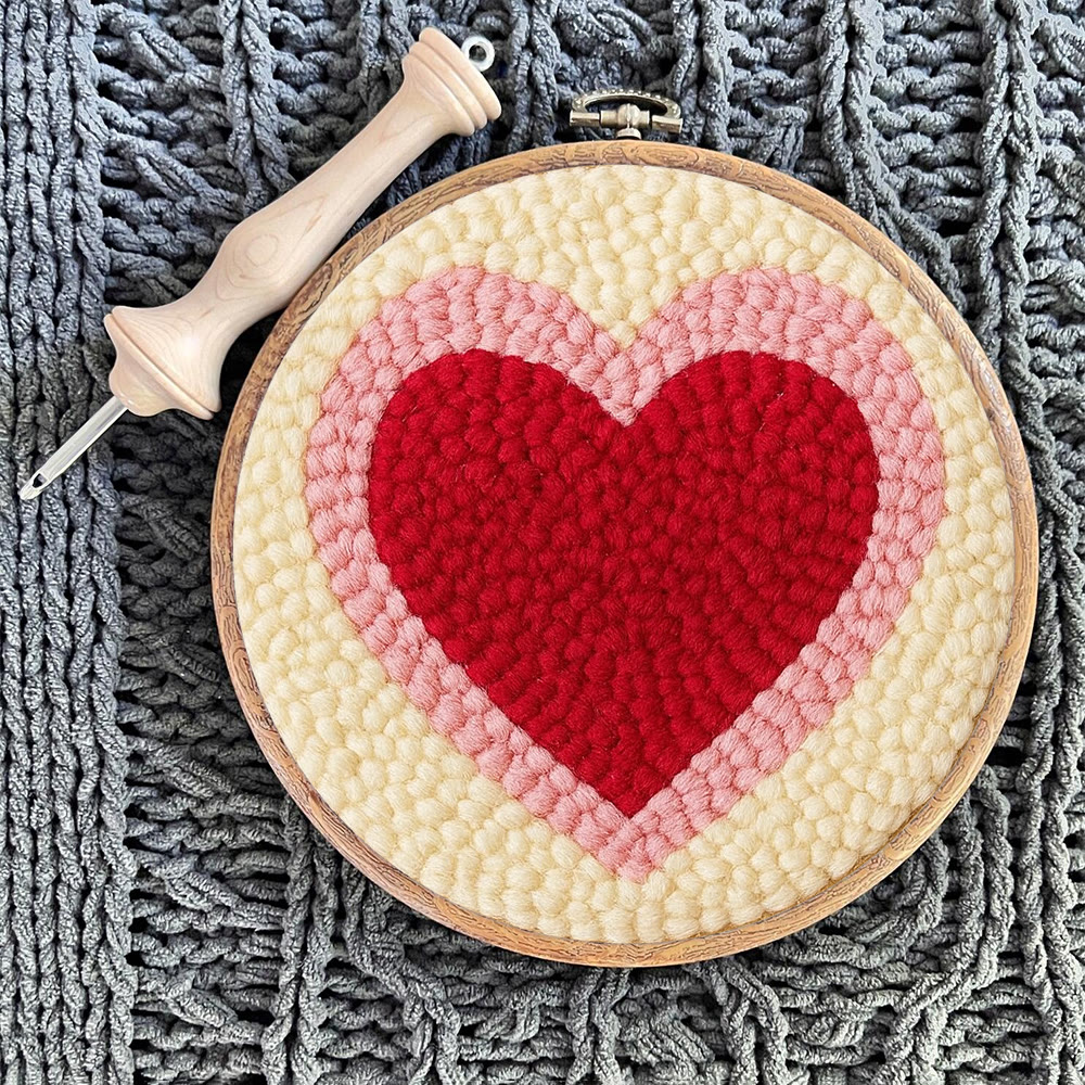 Soft Flocked Double-ring Heart Punch Needle Kit – Novice-easy Handcraft | Daily Home Decor Accent - image 12