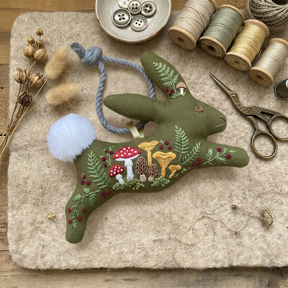 Rubbyoo Rabbit Embroidery Kit - Mushroom | Botanical Handmade Craft | Diy Rabbit Ornaments - image 3