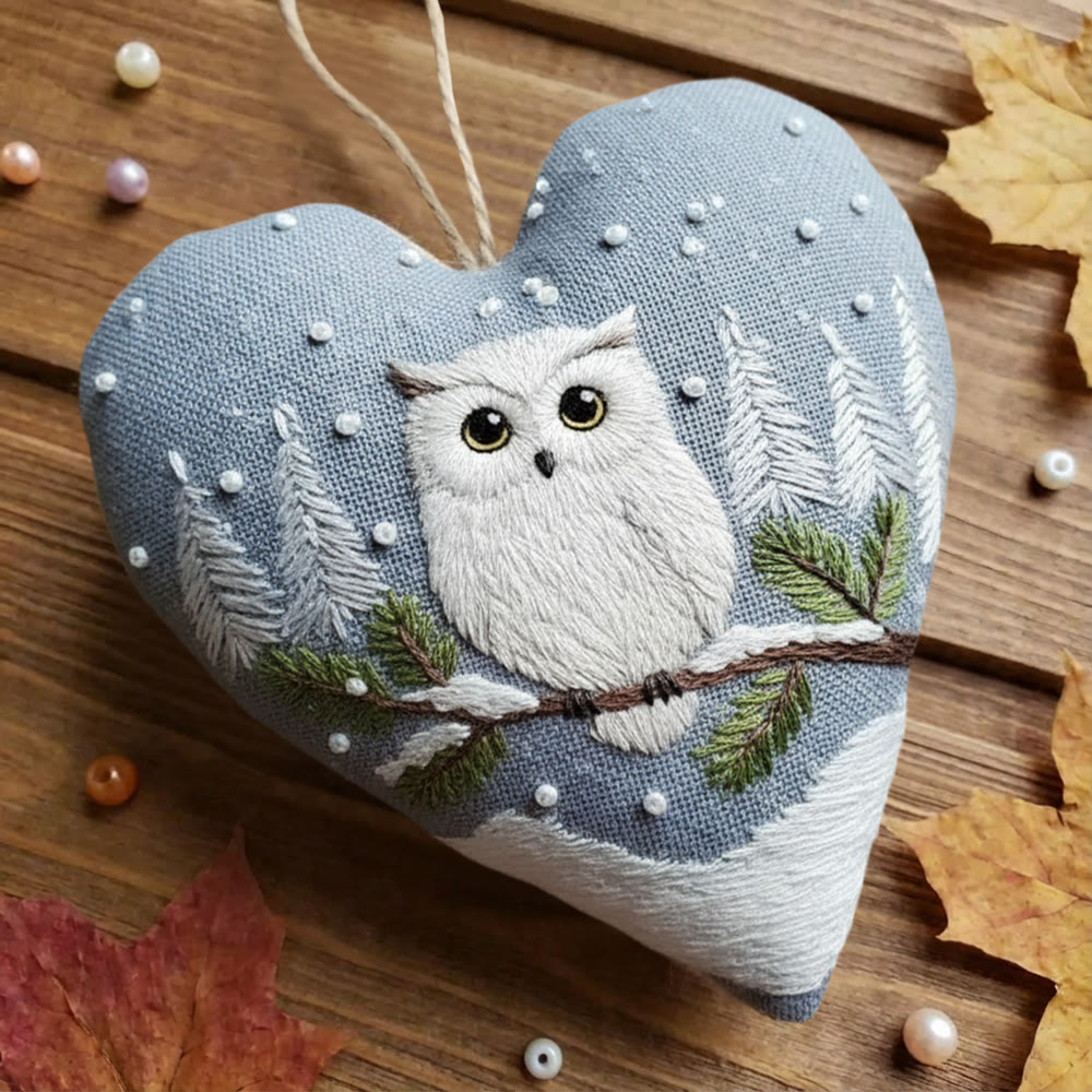 Rubbyoo Heart Embroidery Kit - Snowy Owl |  Artistic Snowfall Sewing Kit | Blue Cozy Room Accessory - image 8