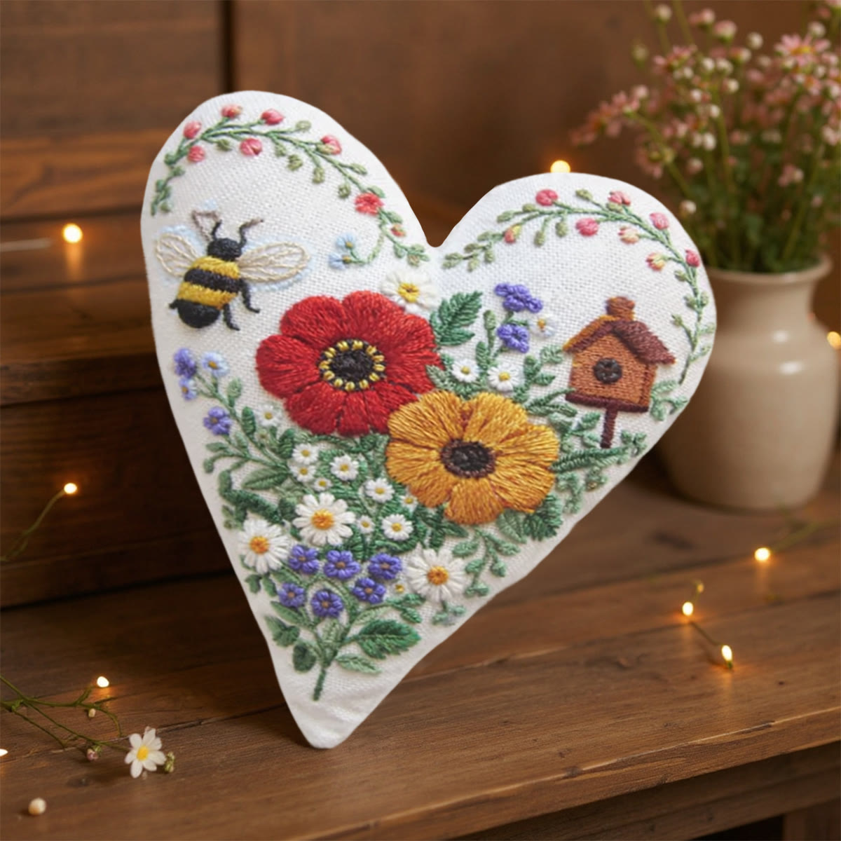 Rubbyoo Heart Embroidery Kit - Bee Flower Birdhouse | Fine Stitched Craftwork | Prime Gifting Choice - image 5