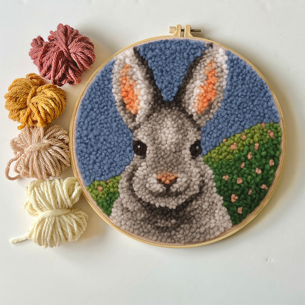 Lovely Grey Rabbit Punch Needle Kit - Diy Needlepoint For Beginner | Nice Handmade Craft - image 3