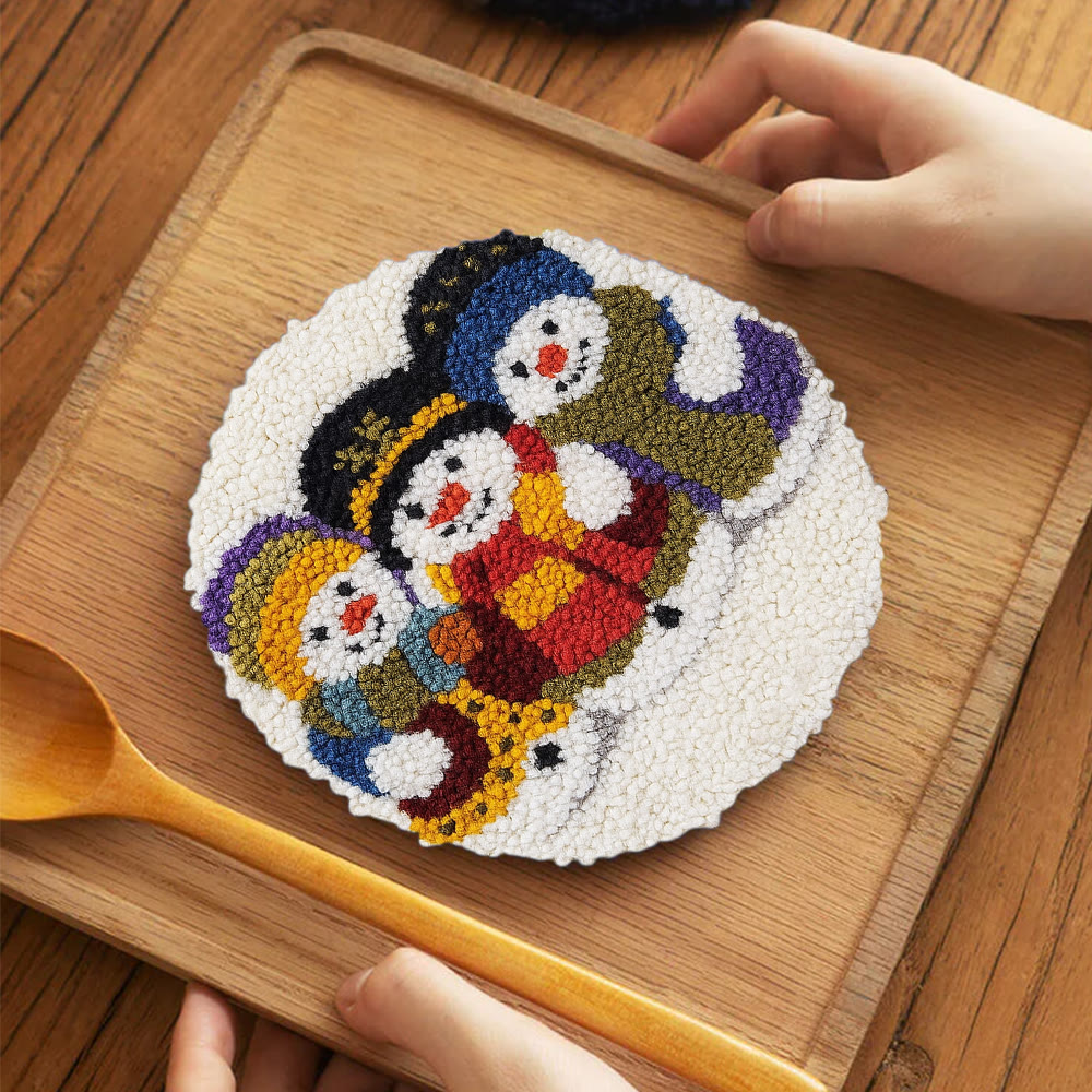 Snowman Trio Punch Needle Kit - Diy Christmas Craft | Charming Handmade Holiday Wall Decor - 5 inch Coaster Kit - image 12