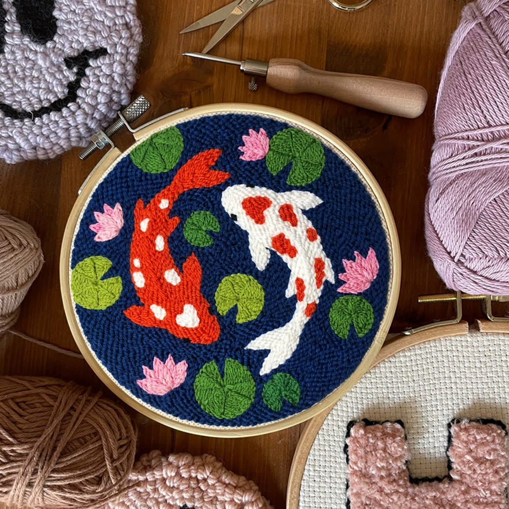 Double Koi Punch Needle Kit - Colorful Cartoon Pattern | Suitable DIY Needlework For Kids - image 9