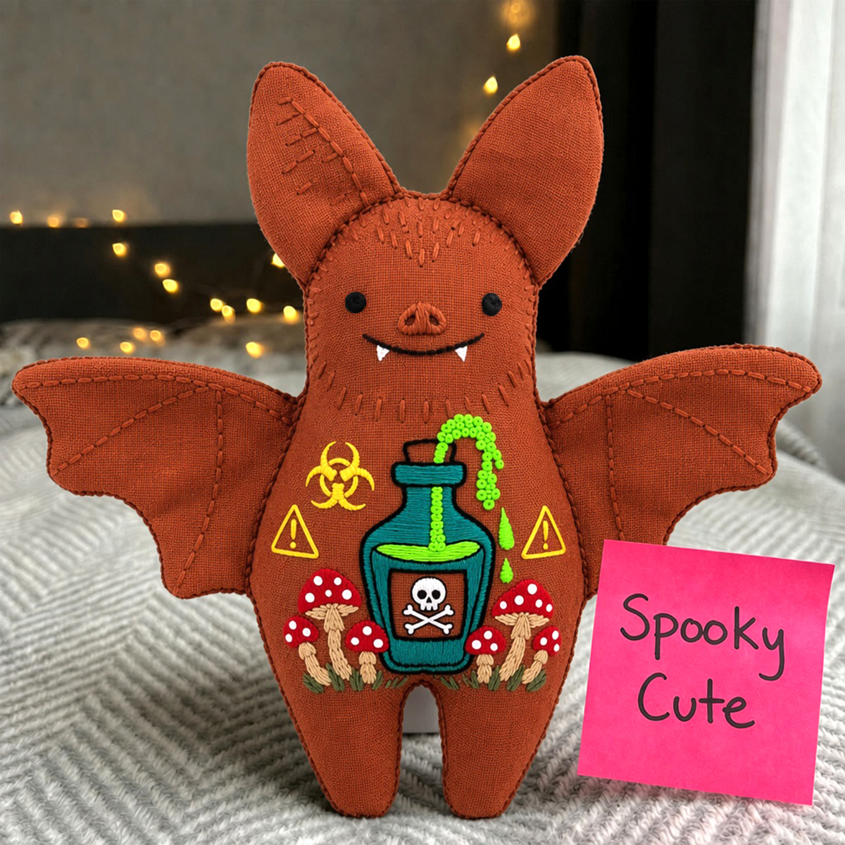 Rubbyoo Bat Embroidery Kit - Creepy Toxic Potion | Poison Mushroom Skull Artwork | Unique Halloween Party Decoration - image 8
