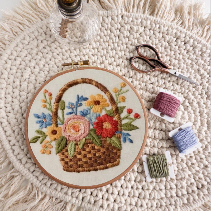 Rubbyoo Embroidery Kit - Blooming Basket Bouquet | Botanical Stitch Design | Charming Decorative Showcase - image 6