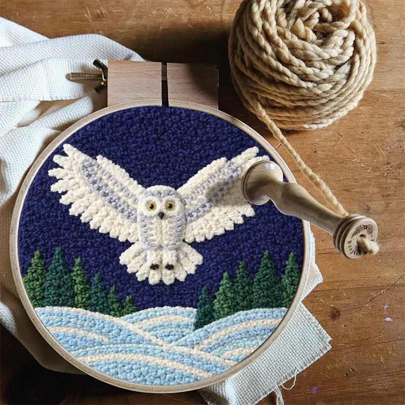 Snowy Night Owl Punch Needle Kit - Magical Handcraft Creation Whimsical | Home Styling Piece - image 11