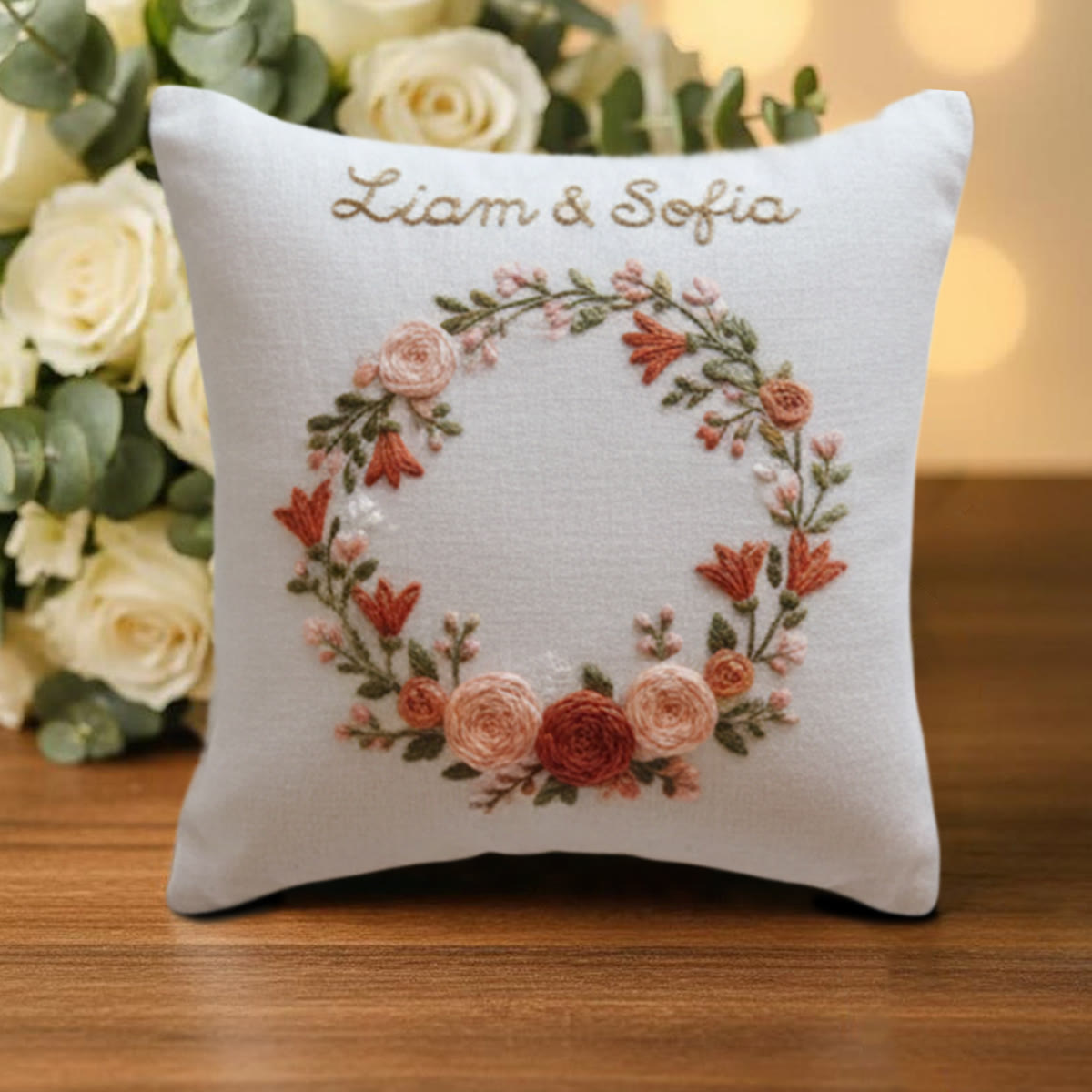 Rubbyoo Personalized Ring Bearer Pillow Embroidery Kit - Peach Coral Floral Wreath | Top Gifting Choice | Memorable Keepsake Decor - image 7