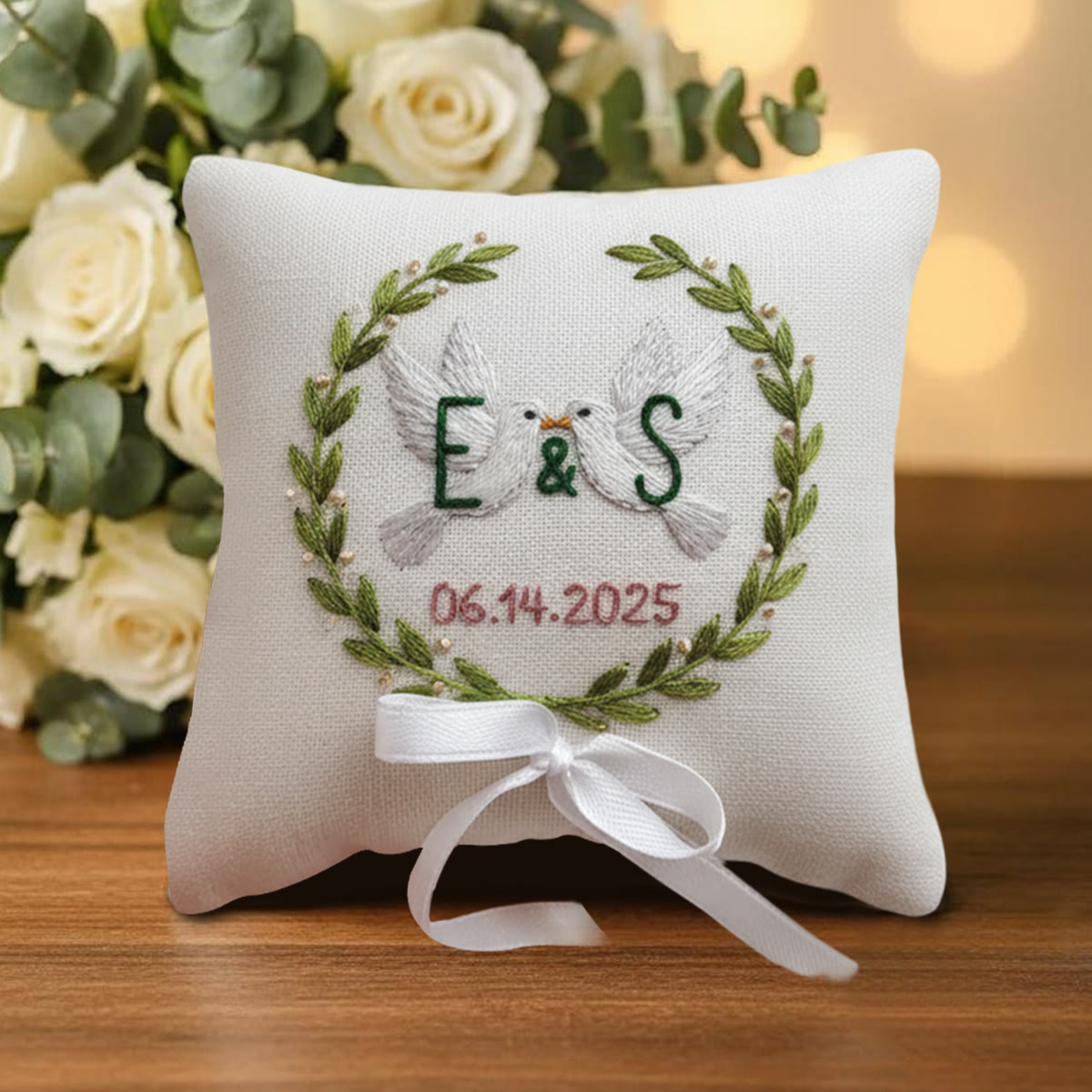 Rubbyoo Personalized Ring Bearer Pillow Embroidery Kit - White Doves Initials Wreath With Date | Gift-giving Top Pick Handcraft | Elegant Decor Pieces - image 8