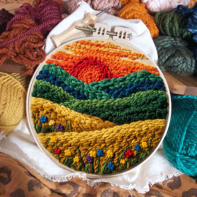 Vibrant Sunset Flower Field Punch Needle Kit – Exquisite Decorative Pendant | Top Gifting Choice - image 2