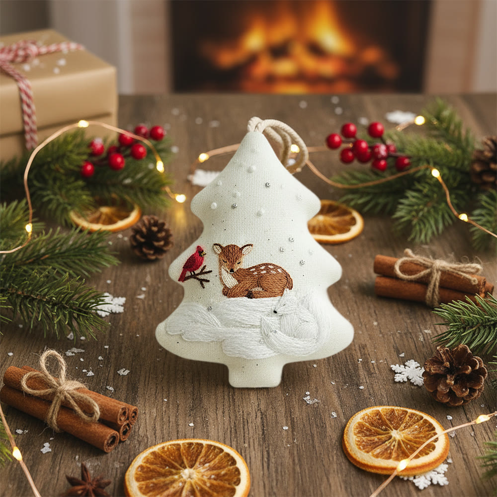 Rubbyoo Tree-shaped Embroidery Kit - Deer And Cardinal Winter | Luxe Detailed Stitchwork | Festive Tree Keepsake - image 6