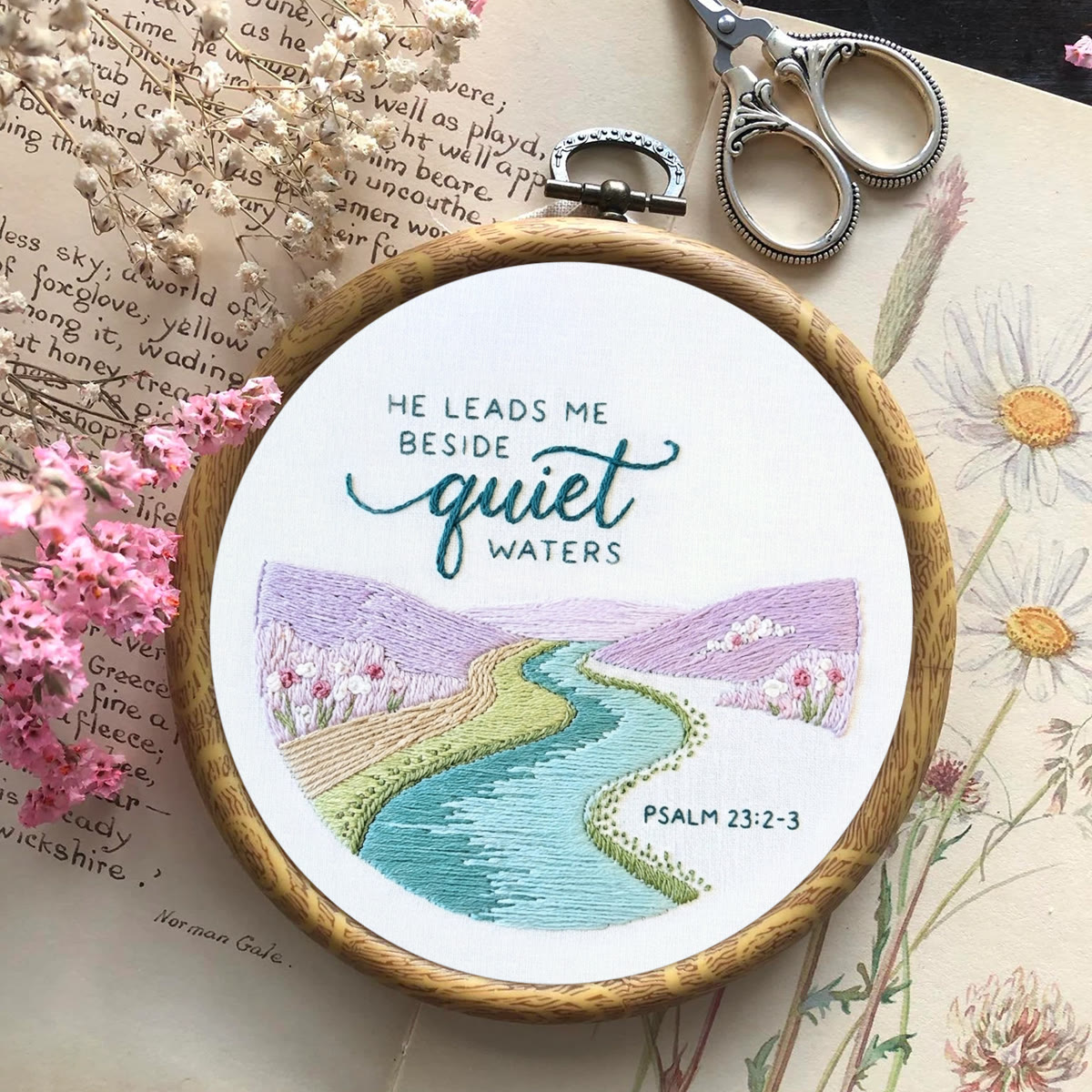 Rubbyoo Embroidery Kit - He Leads Me Beside Quiet Waters | Psalm 23:2 | Bible Verse Pattern  - image 5