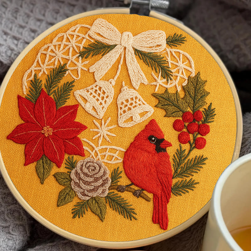 Rubbyoo Embroidery Kit - Christmas Celebration | Cardinal Bird Handicraft | Decorative Hoop Art - image 6