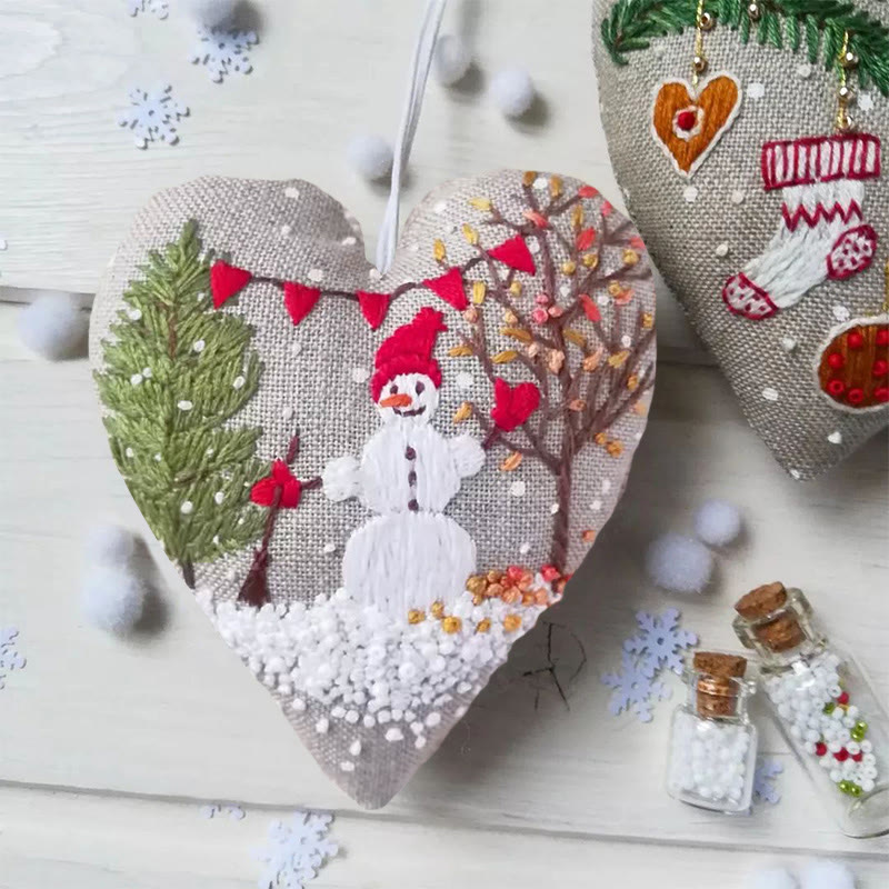 Rubbyoo Heart Embroidery Kit - Unique Handmade Art Craft | Christmas Hanging Ornaments  - Christmas Snowman  - image 5