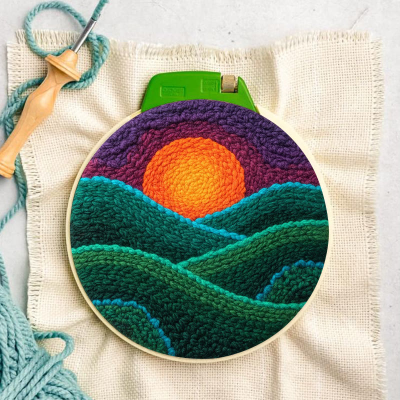 Purple Hued Sunset Mountain Range Punch Needle Kit – Handmade Decor Pendant | Newbie Friendly Diy Craft - image 3