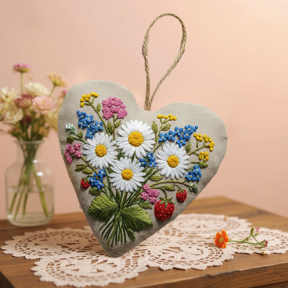 Rubbyoo Heart Embroidery Kit - Daisy Hydrangea With Strawberry Detail | Fresh Handmade Diy | Cheerful Gifting Selection - image 8