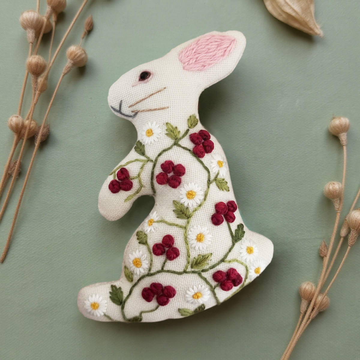 Rubbyoo Rabbit Embroidery Kit - Little Red Flower| Adorable Animal Craft | Nice Holiday Home Decor - image 3