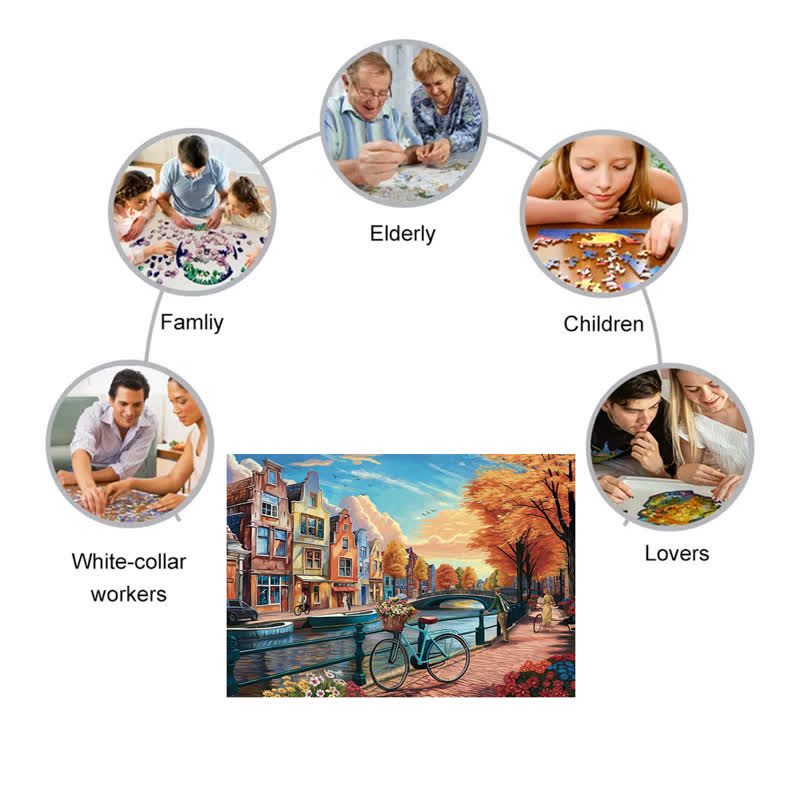 Rubbyoo Cycling Around Amsterdam - Wooden Jigsaw Puzzle