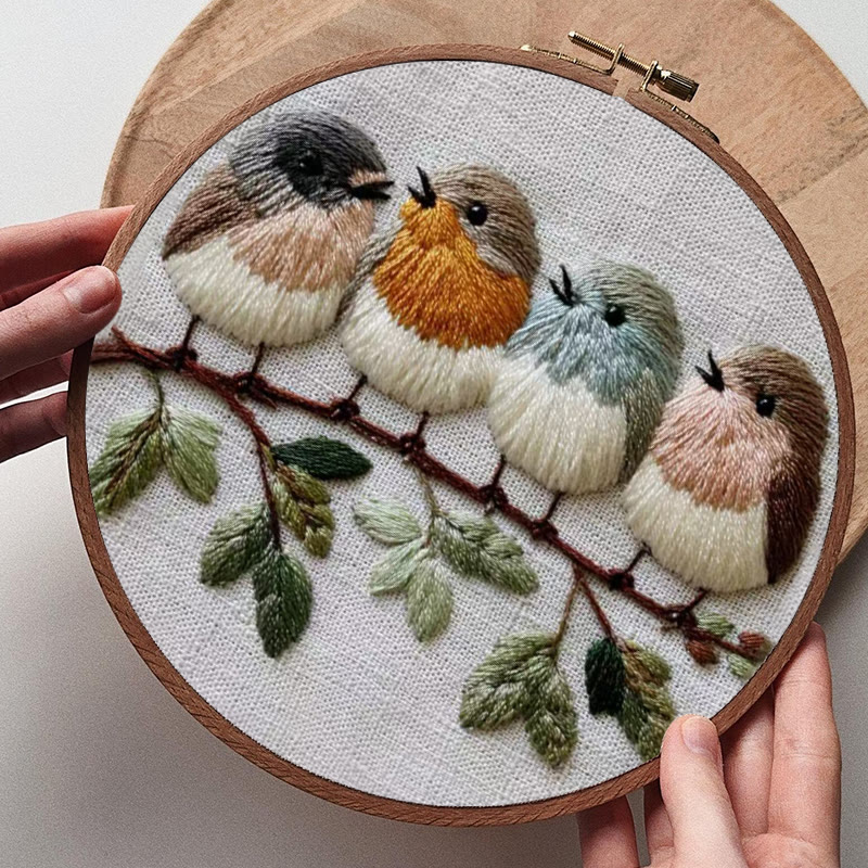Rubbyoo Embroidery Kit - Four Birds on Branch | Modern Embroidery Hoop | Charming Wall Decor - image 8