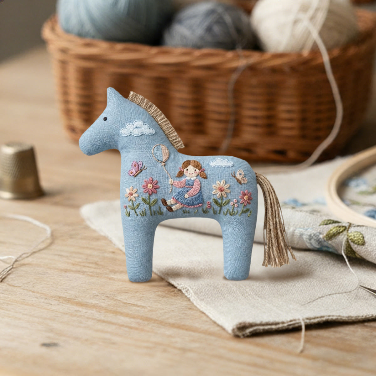 Rubbyoo Dala Horse Embroidery Kit - Little Girl With Balloon | Unique Birthday Gift For Girls | Kids Room Wall Hanging - image 7