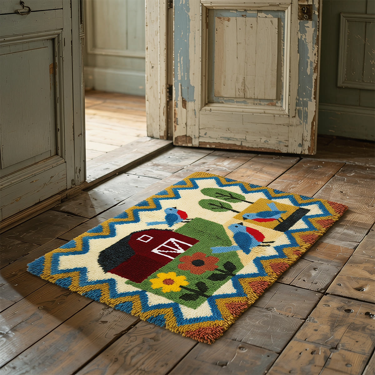 Rubbyoo Latch Hook Rug Kit - Red Barn And Bluebird | Housewarming Gift | Diy Craft Accent Rug For Room - image 7