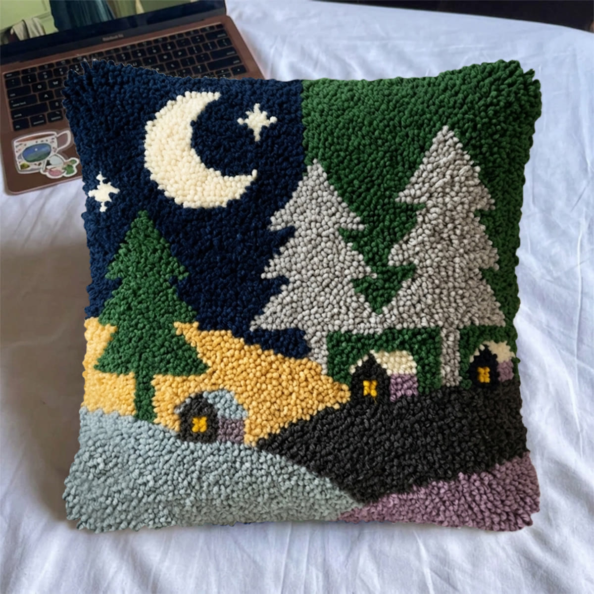Rubbyoo Latch Hook Pillow Kit - Night Forest Village |  Landscape Cushion Cover | Cozy Home Decor Accent  - image 5