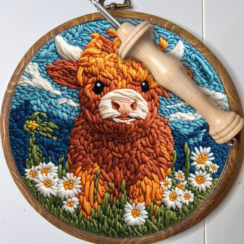 Highland Cattle Punch Needle Kit - Daisy Flower Craft | Easy Starter Set - image 9