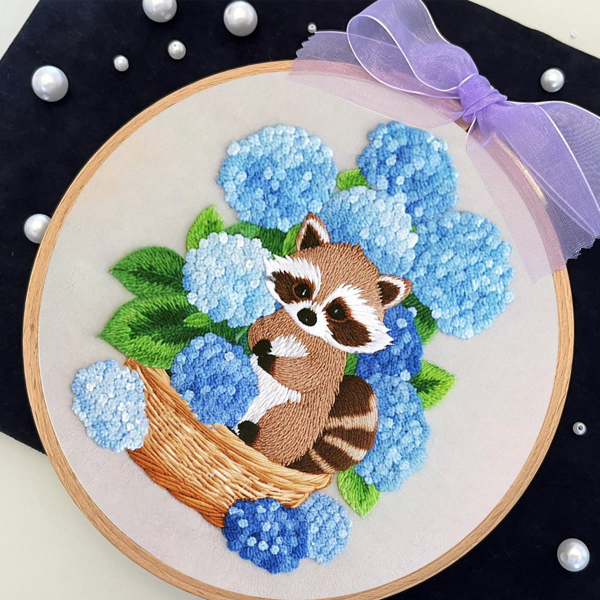 Rubbyoo Embroidery Kit- Cute Raccoon With Blue Flower Diy Craft Kits | For Craft Lover - image 7