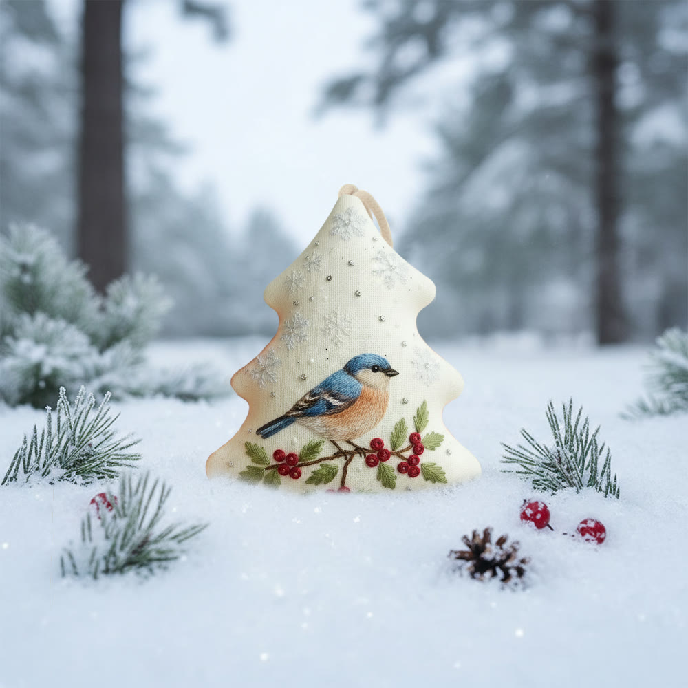 Rubbyoo Tree-shaped Embroidery Kit - Winter Bluebird Berry | Delicate Bird-Themed Stitching | Elegant Ornament Gift - image 6