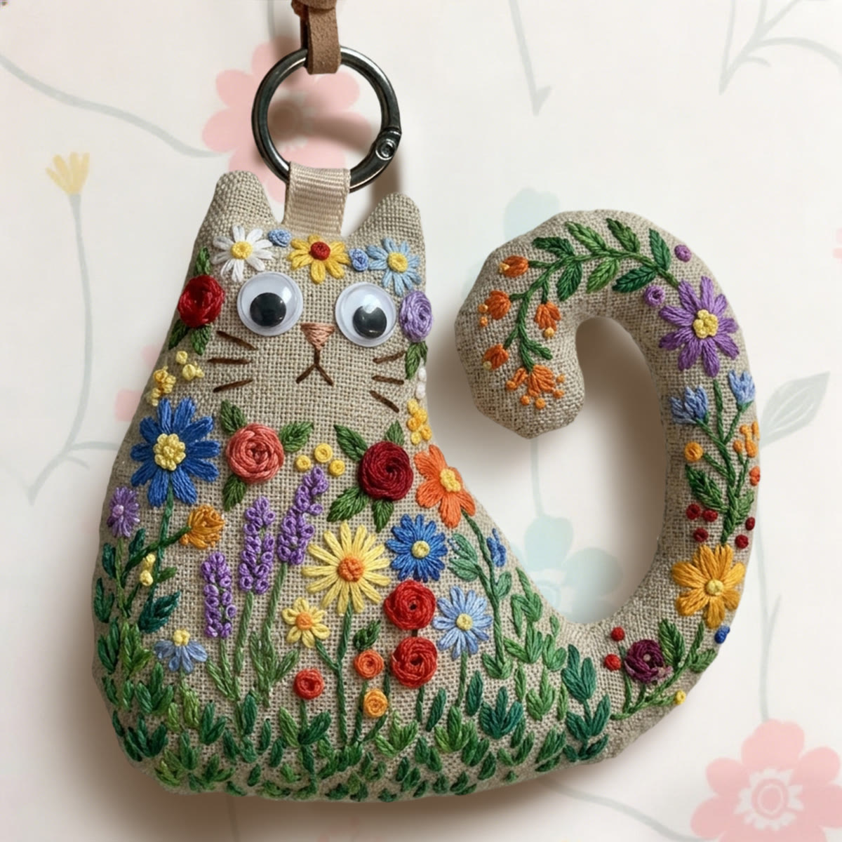 Rubbyoo Cat Embroidery Kit - Wildflower Meadow Design | Diy Hand-stitched Gift | Boho Chic Accessory - image 3