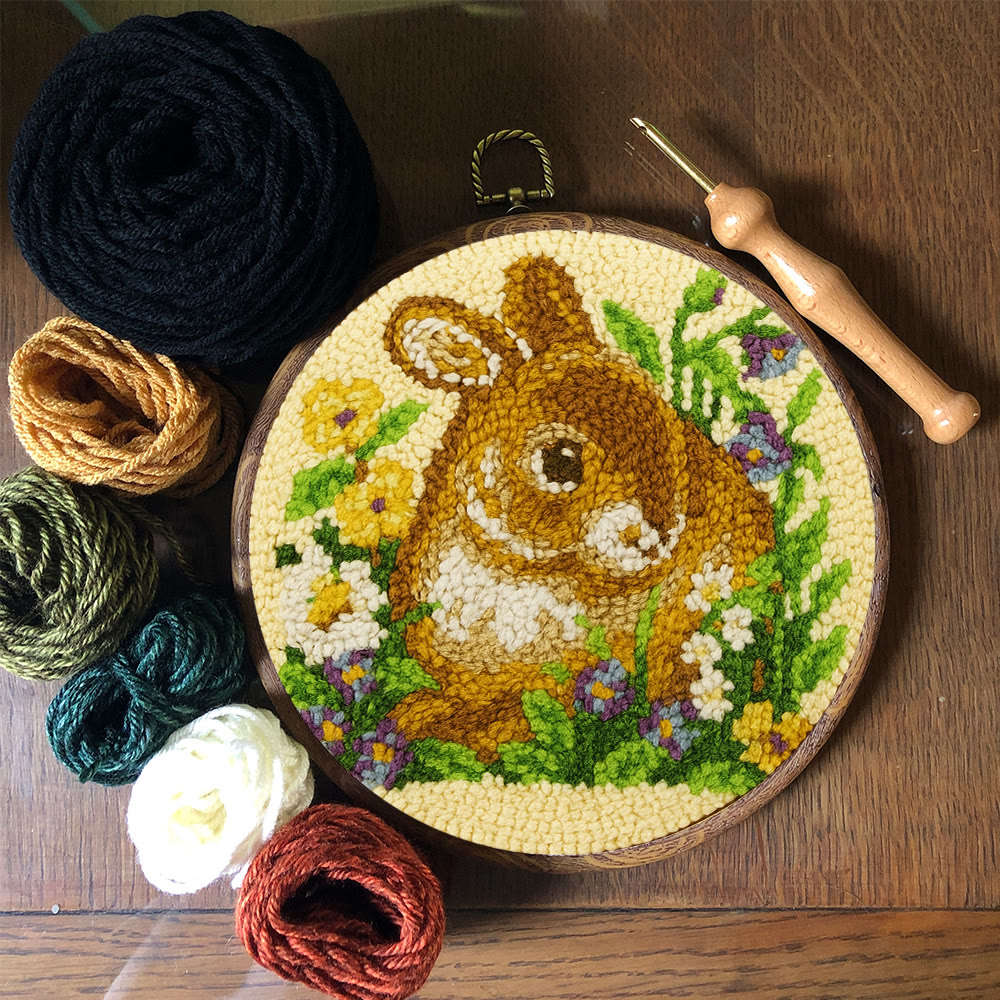 Bunny In Floral Meadow Punch Needle Kit - Handstitched Creation | Exquisite Hanging Ornament - image 8