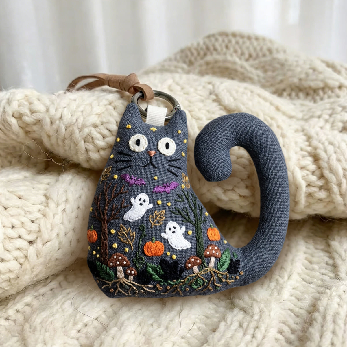 Rubbyoo Cat Embroidery Kit - Mushroom And Ghost | Unique Keepsake For Cat Lovers | Goblincore Home Decor Accent - image 2