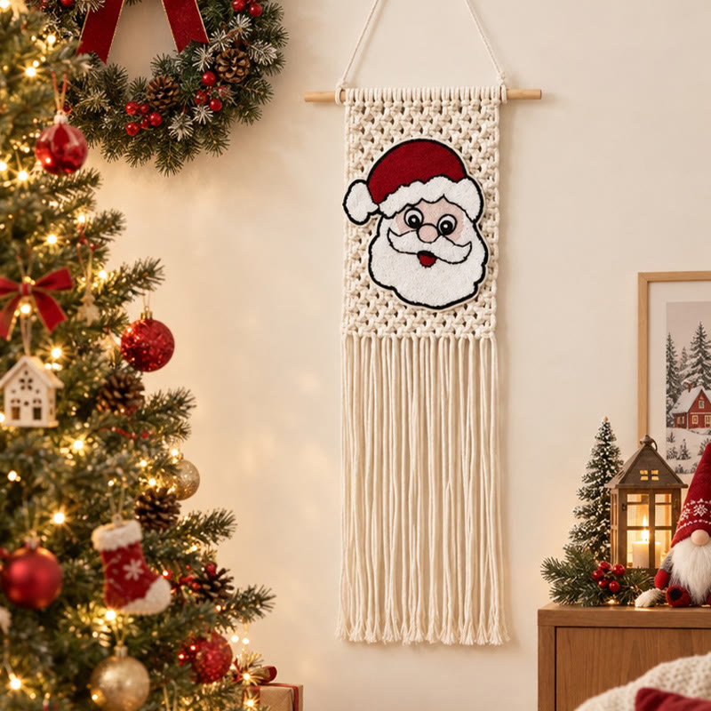 Rubbyoo Santa Claus Tassel Woven Wall Hanging - Handmade Christmas  Artwork | Festive Decor For Cozy Home Interior - Beige - image 2
