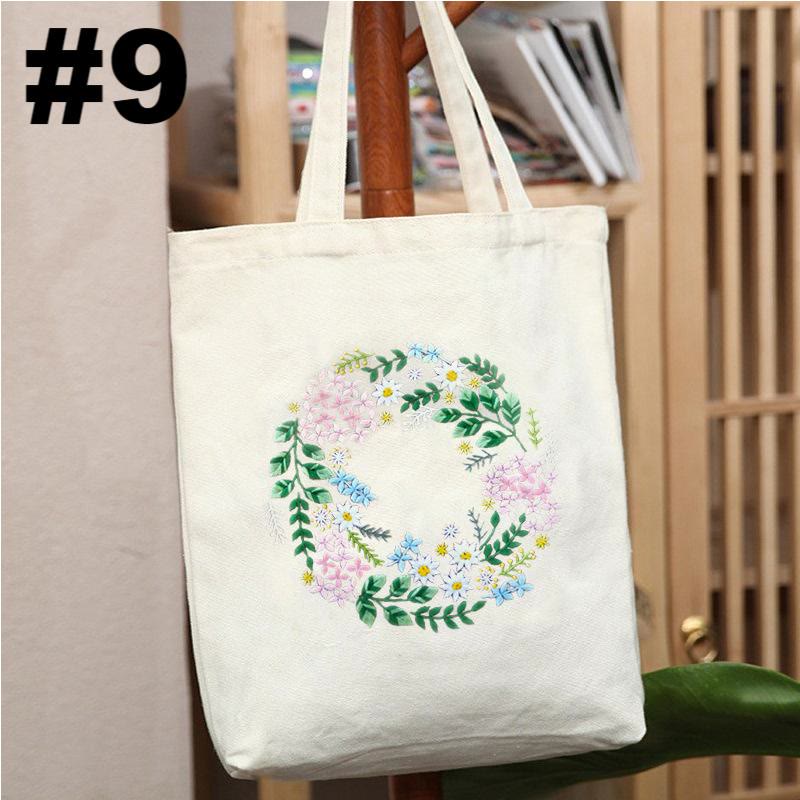 Embroidery Beige And White Canvas Tote Bag  Kits | Colorful Flower Needlepoint  Crafts  | Eco-friendly Shopping  Bag For Life - #9 - image 10
