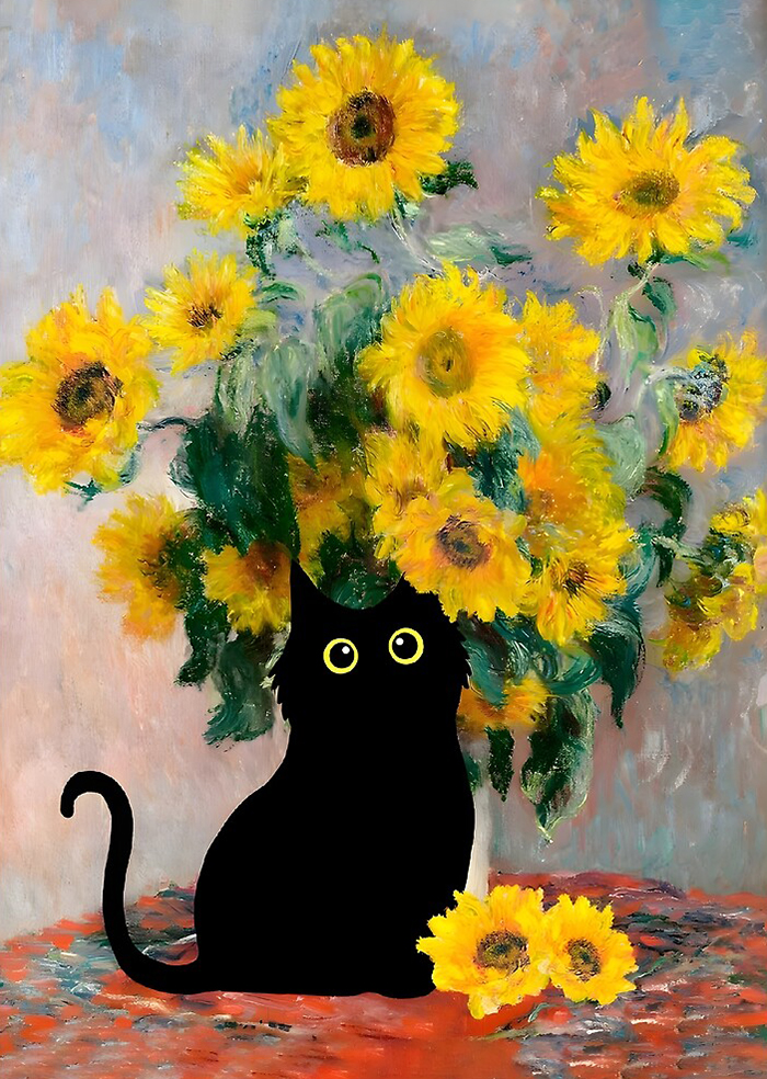 Rubbyoo Claude Monet Sunflowers Cat - Wooden Jigsaw Puzzle