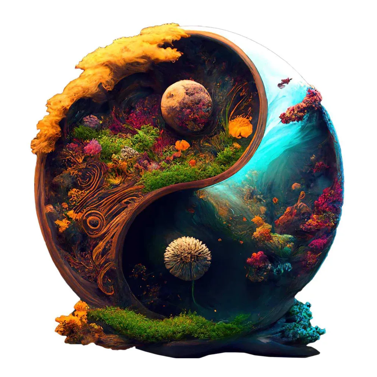 Magical Two Worlds Yin Yang - Wooden Jigsaw Puzzle