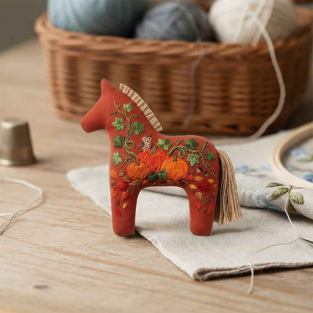 Rubbyoo Dala Horse Embroidery Kit - Pumpkin Patch | Cozy Gift For Friend | Bag Charm - image 6