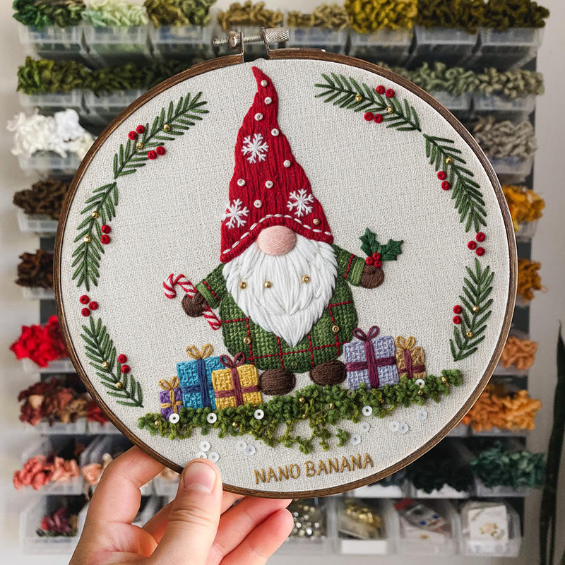 Rubbyoo Embroidery Kit - Christmas Gnome With Gifts | Christmas Celebration Craft | Diy Needle Art - image 5