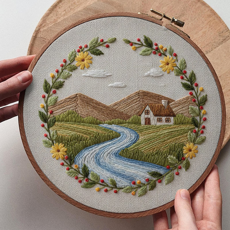 Rubbyoo Embroidery Kit - Village View | Diy Landscape Art | Landscape For Starter - image 7