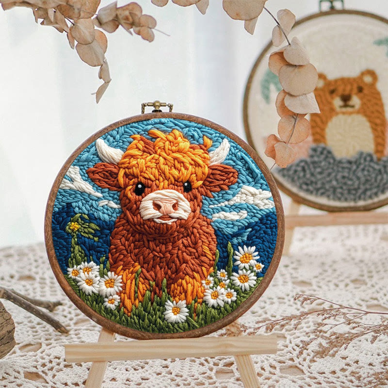 Highland Cattle Punch Needle Kit - Daisy Flower Craft | Easy Starter Set - image 4