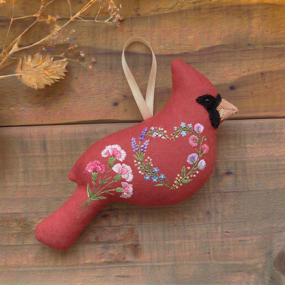 Rubbyoo Cardinal Embroidery Kit - Heart Wreath Design | Mothers Day Gift | Shabby Chic Ornament - image 2