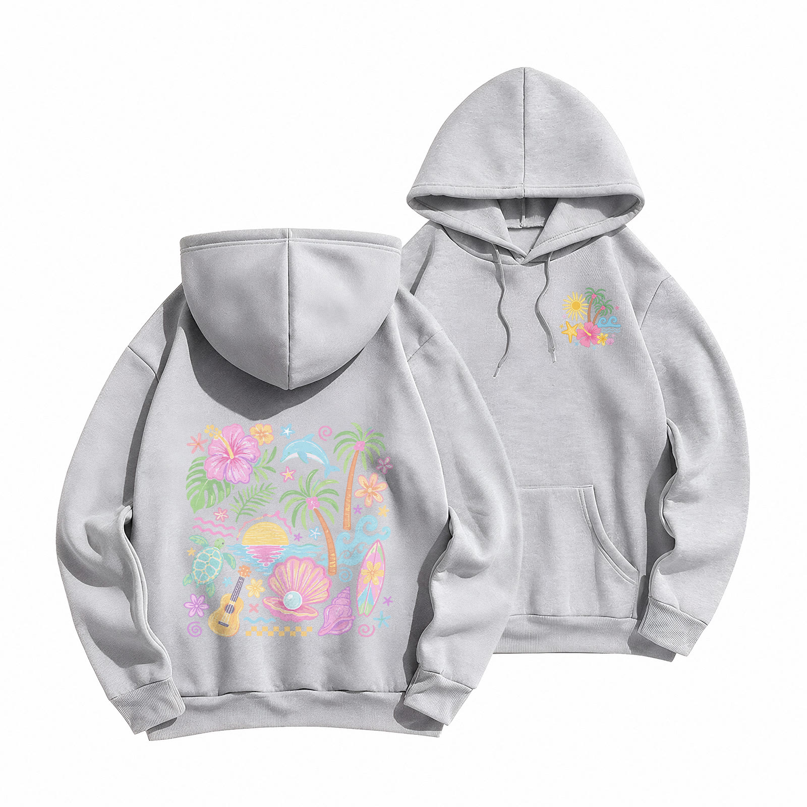 Rubbyoo Summer Vacation Beach Time Unisex Hoodie - Grey - 2XL - image 22