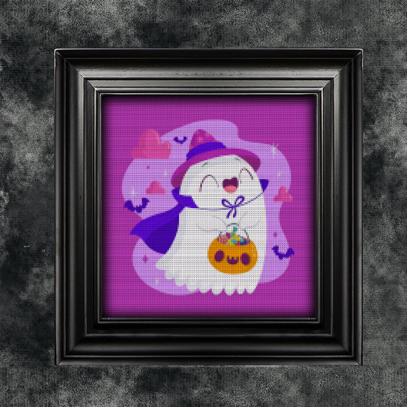 Cross Stitch Kit - Happy Ghost | Adorable Halloween Craft | Nice Wall Hanging Decor - image 2