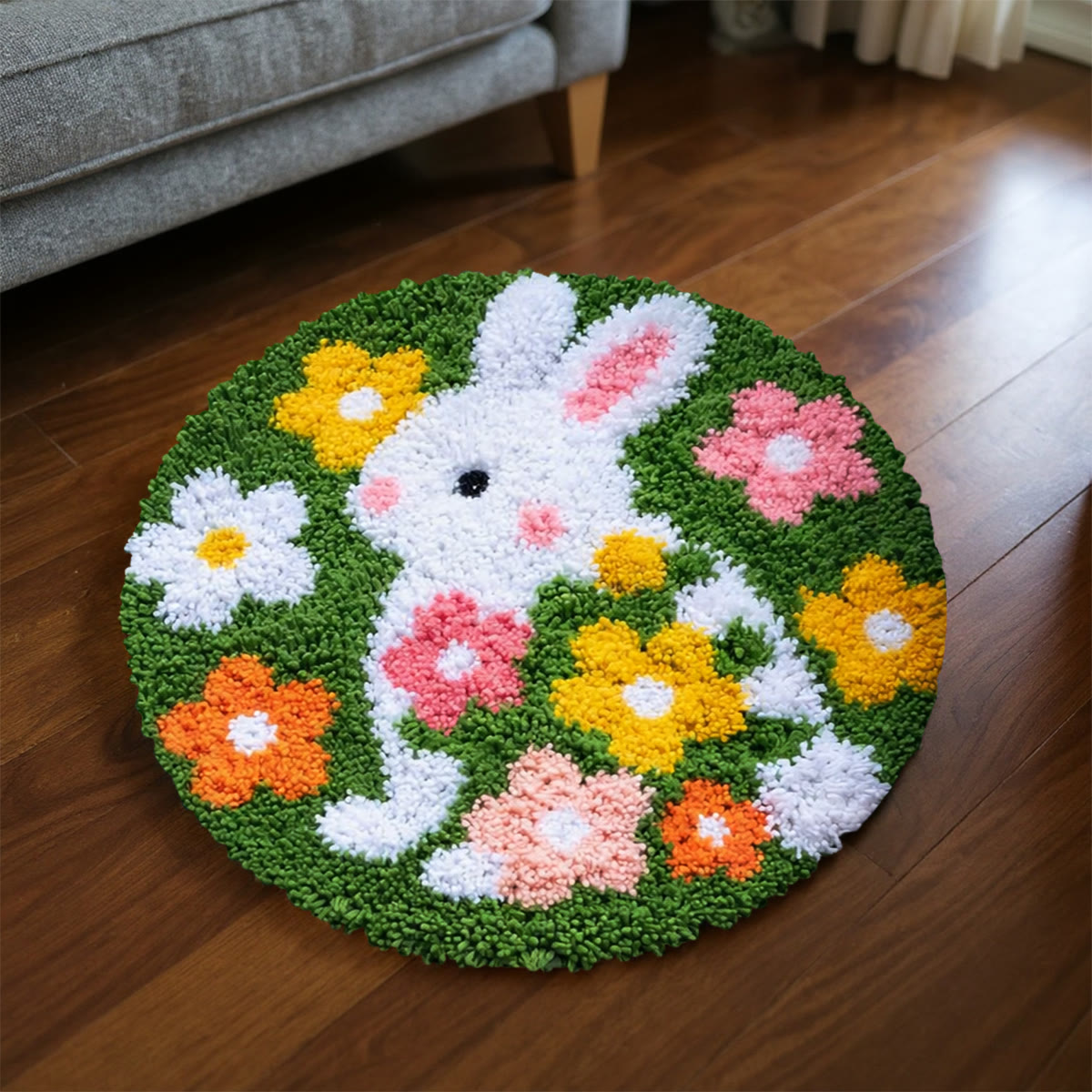 Rubbyoo Latch Hook Rug Kit - Floral Rabbit | Diy Yarn Craft | Soft Carpet For Kid  - image 5