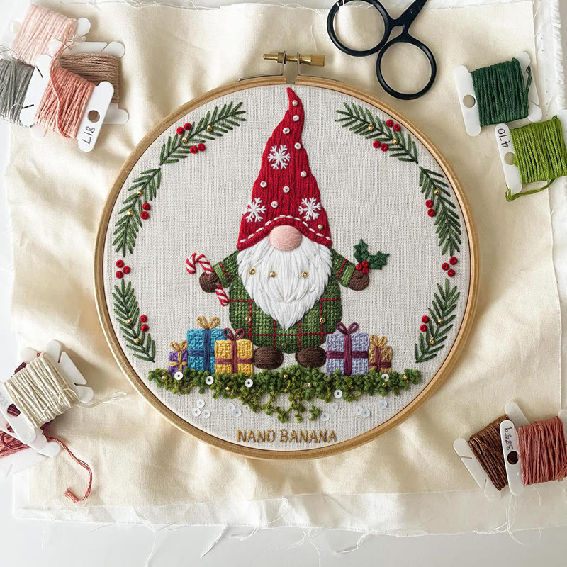 Rubbyoo Embroidery Kit - Christmas Gnome With Gifts | Christmas Celebration Craft | Diy Needle Art - image 4