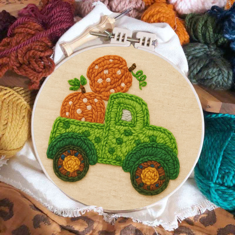 Pumpkins Truck Punch Needle Kit - Thanksgiving Handmade Craft | Diy Halloween Decor - image 3