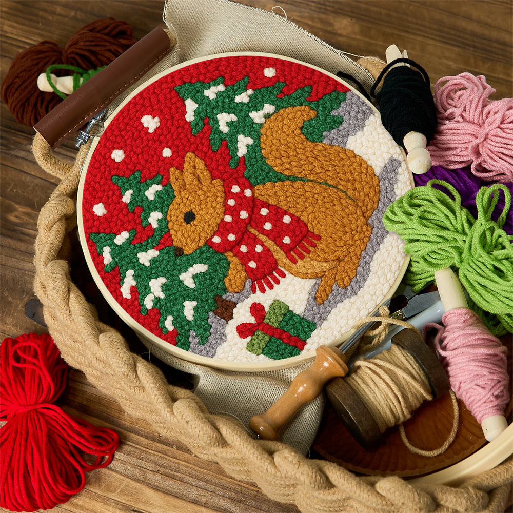 Festive Scarfed Squirrel Punch Needle Kit – Fun-filled Craft Endeavor | Holiday Top Gift Pick - image 12