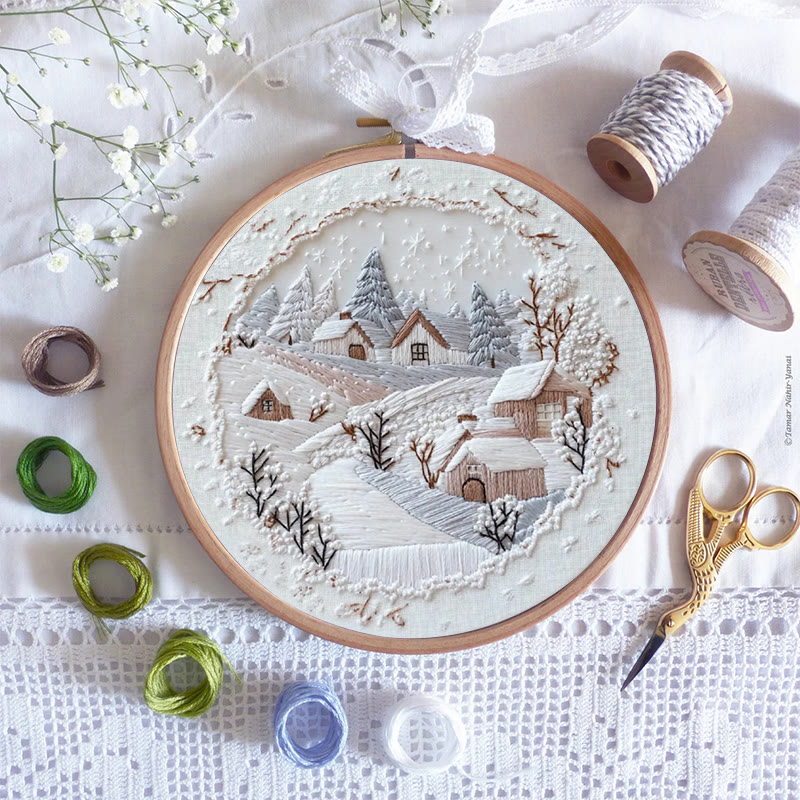 Rubbyoo Embroidery Kit - Frosty Woodland Village | Wintry Decor Piece | Textured Embroidery Work - image 8