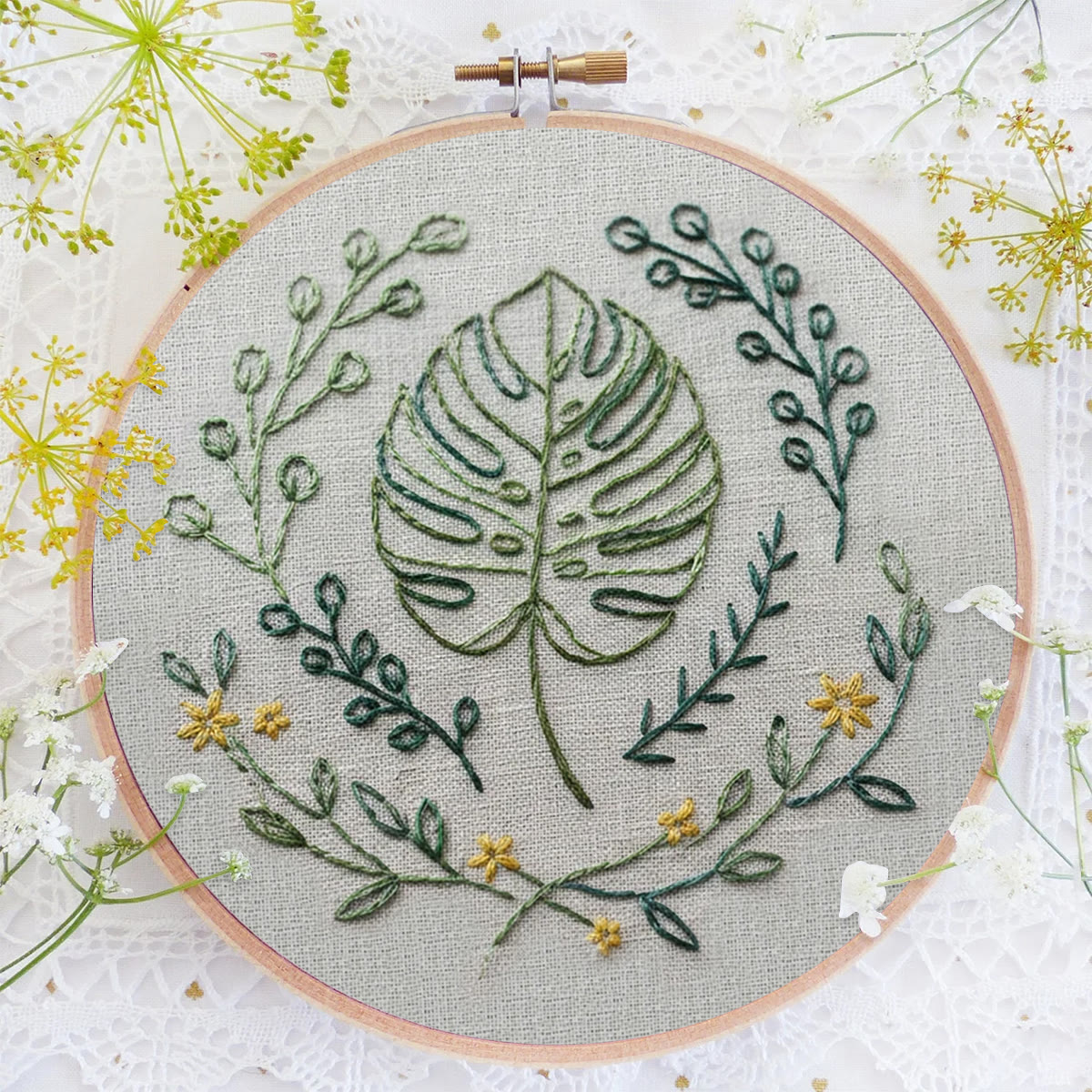 Rubbyoo Embroidery Kit - Plant Leaves | Diy Handmade Craft For Beginner | Nice Desk Decor - image 4
