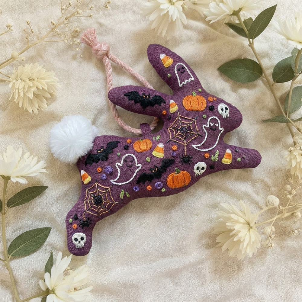 Rubbyoo Rabbit Embroidery Kit - Trick Or Treat | Cartoon Pumpkin & Ghost & Bat Theme | Special Funny Halloween Keepsake - image 3