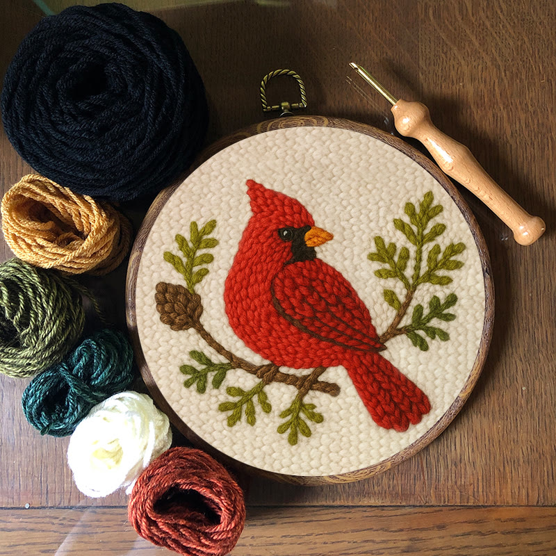 Red Cardinal Punch Needle Kit - Needlework For Beginner | Handmade Craft For Bird Lovers - image 6
